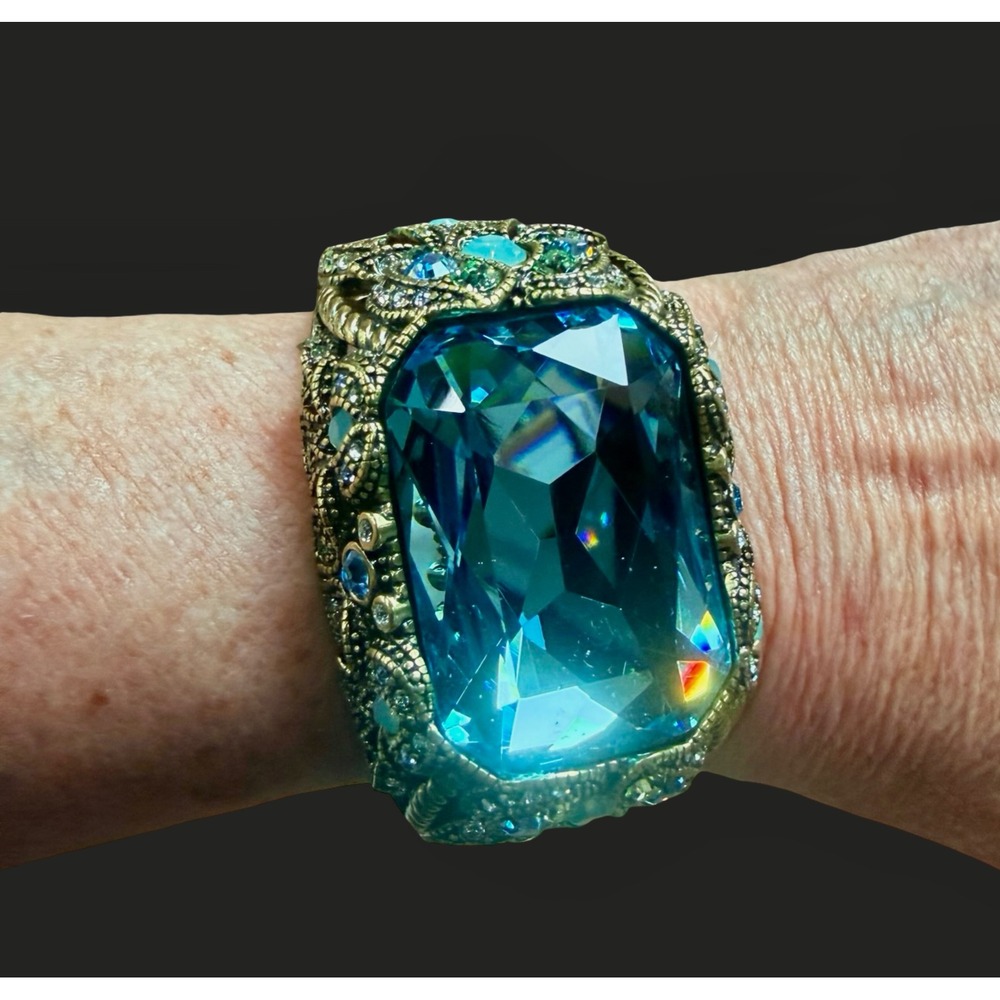Heidi Daus Irresistible Impressions Aqua Blue Crystal Hinged Cuff Bracelet